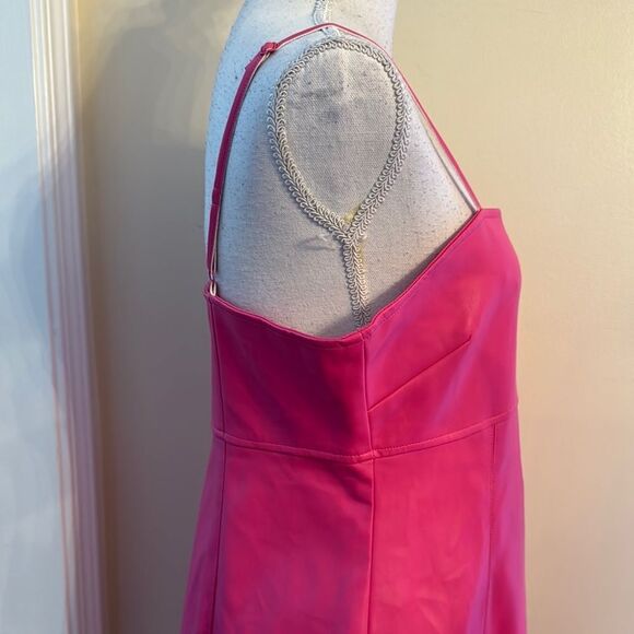 Miss Selfridge Faux Leather Vibrant Pink Spaghetti Strap Dress - Picture 3 of 8